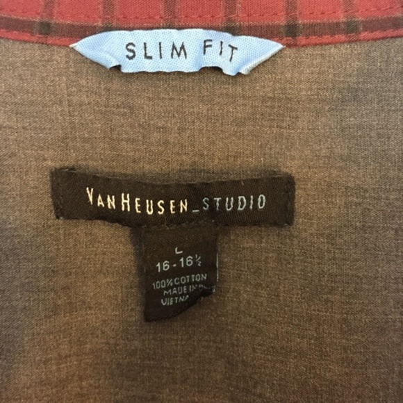 Van Heusen Studio Slim Fit Plaid Button-Up Shirt – Casual Workwear, Size Large - Picture 5 of 5